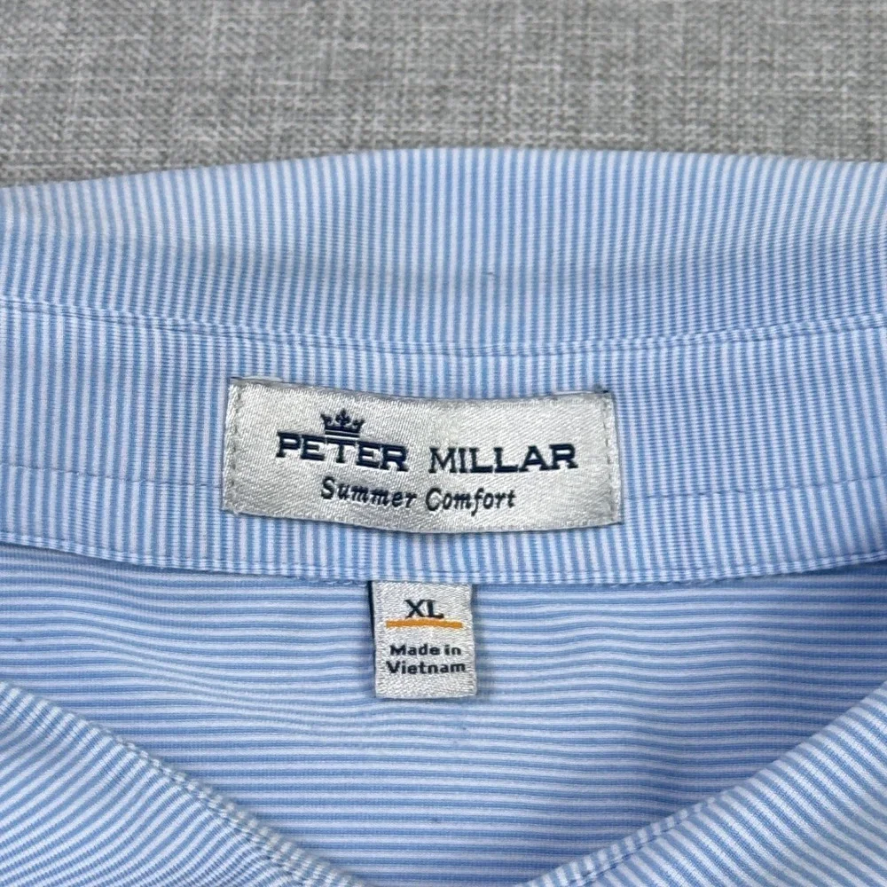 Peter Millar Polo Shirt Mens XL Blue Striped Short Sleeve Summer Comfort - Picture 2 of 9